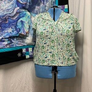 Torrid Green and Blue Floral Blouse